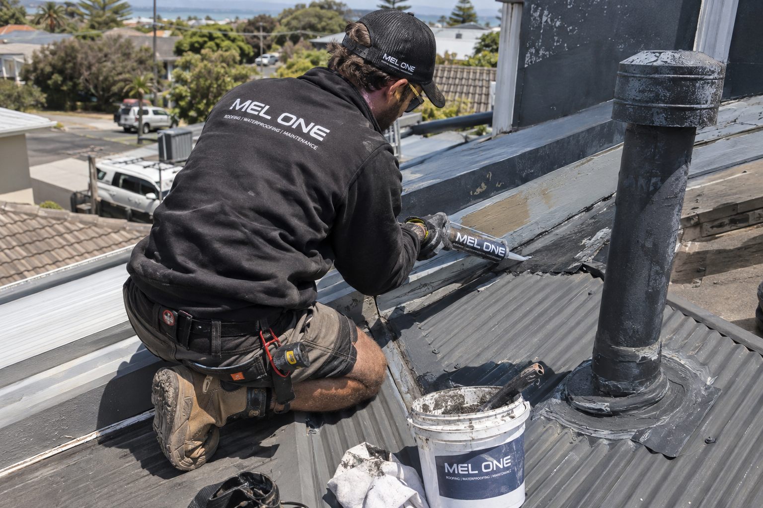 MEL ONE sealing a roof penetration and waterproofing junction