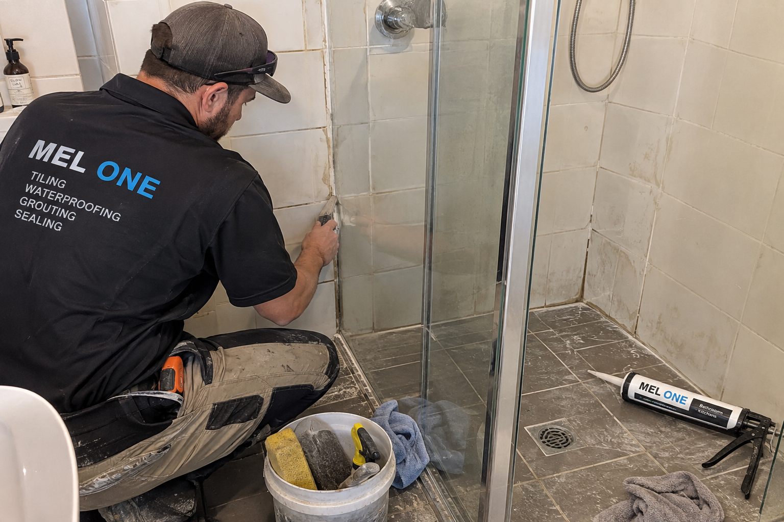 MEL ONE carrying out shower sealing work